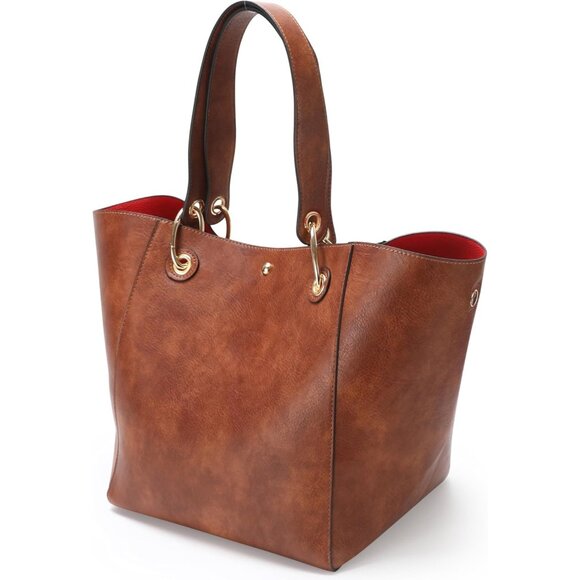 ⚡ Women's Cream Large Leather Big Bucket Crossbody Travel Tote Bag - Picture 3 of 6